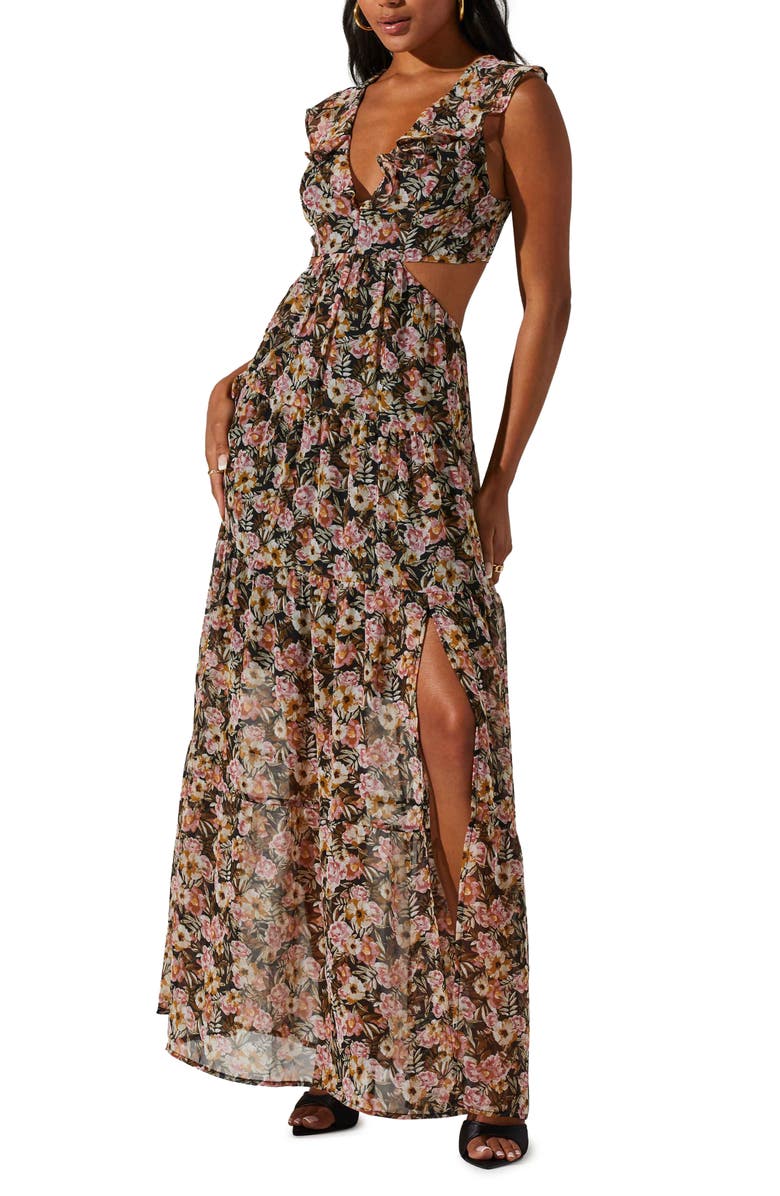 ASTR the Label Floral Print Cutout Dress, Main, color, 