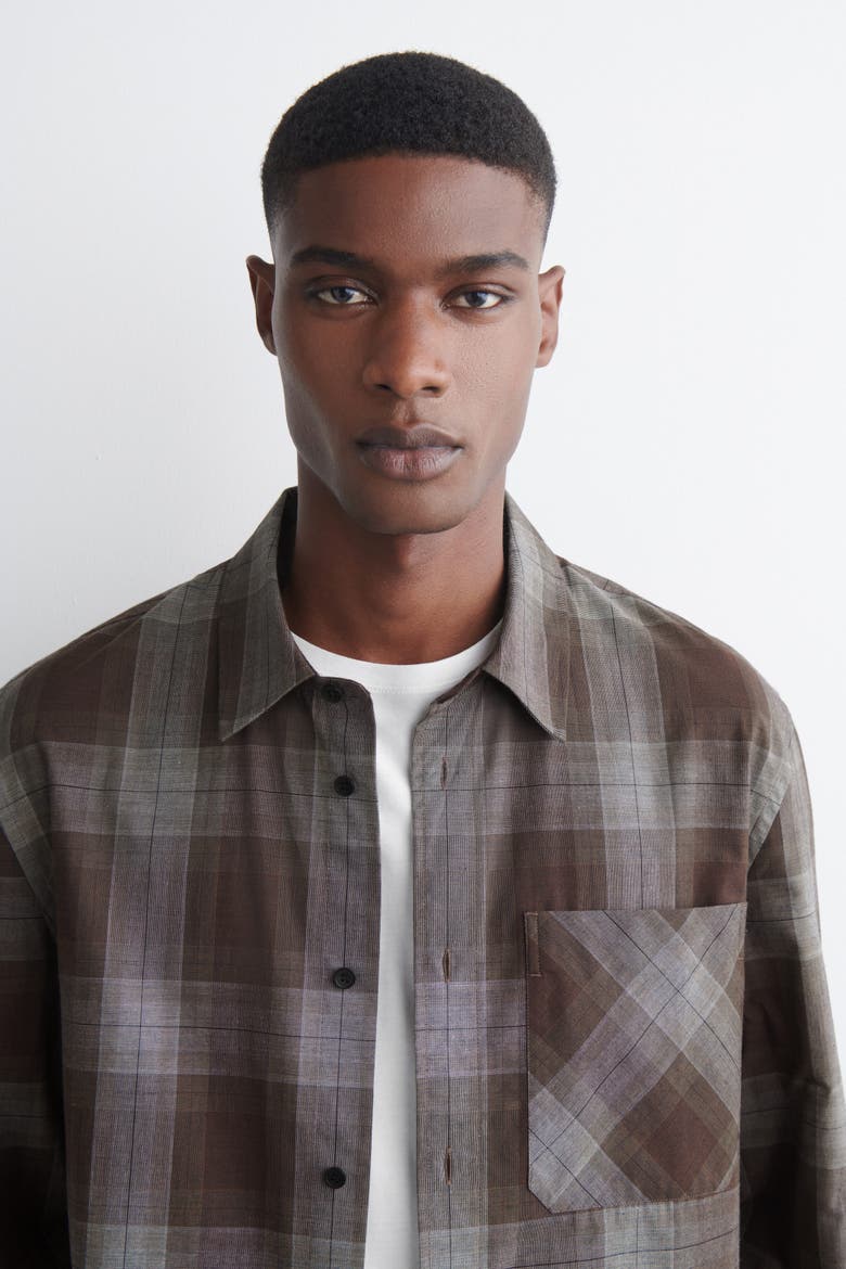 Checked Brushed-Cotton Shirt, Alternate, color, BROWN / CHECKED