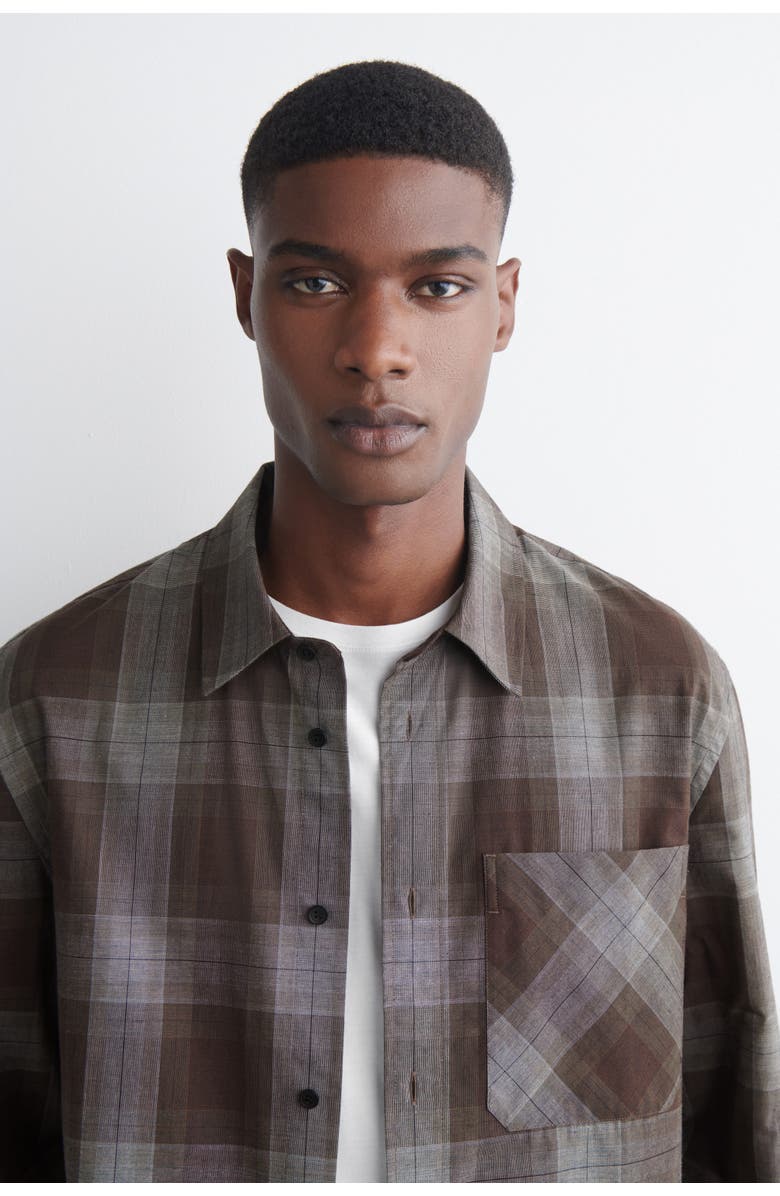COS Checked Brushed-Cotton Shirt, Alternate, color, Brown / Checked