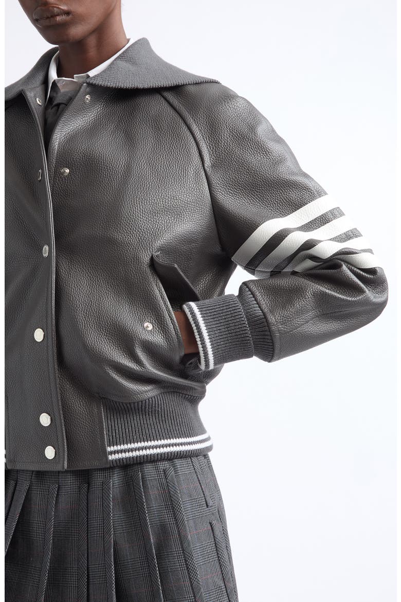 Oversized Raglan Sleeve Leather Blouson Jacket, Alternate, color, DARK GREY