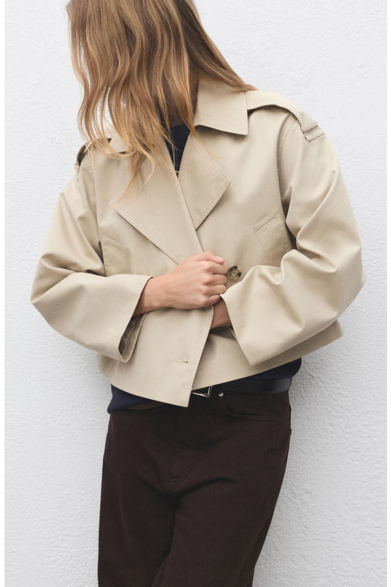 Double Breasted Crop Trench Coat, Alternate, color, BEIGE