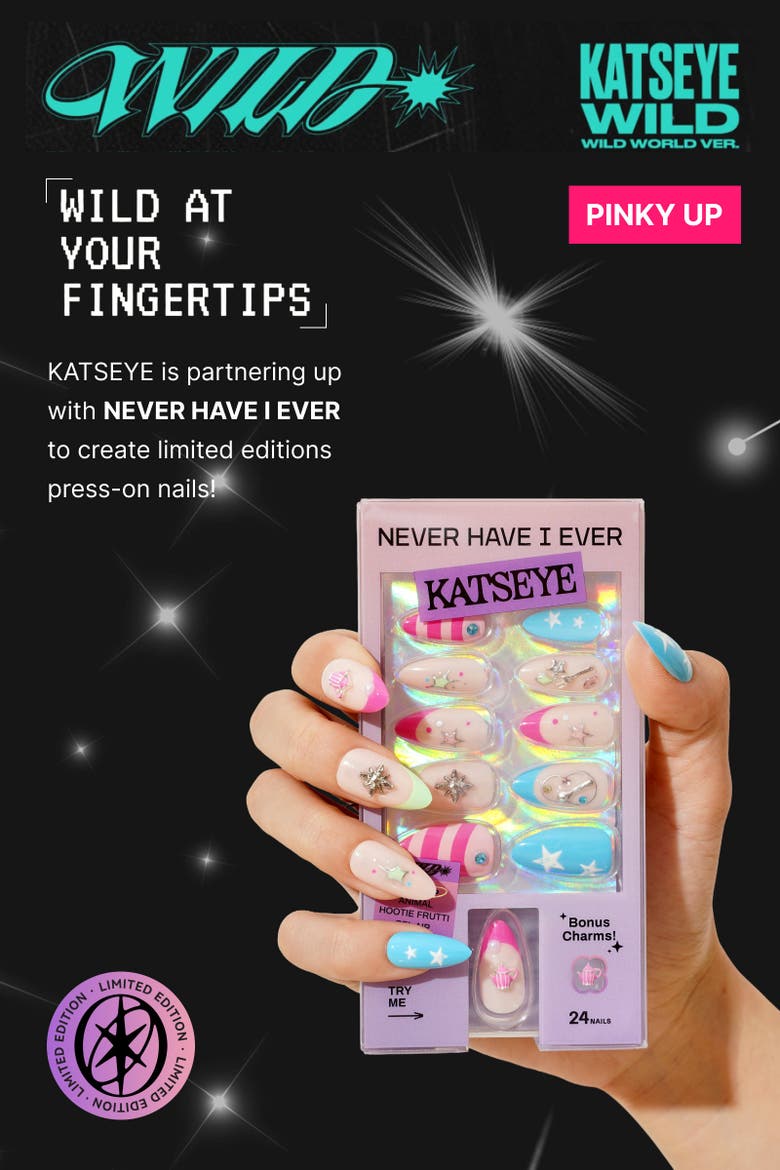 Katseye Pinky Up Almond Press On Nails, Alternate, color, Pink