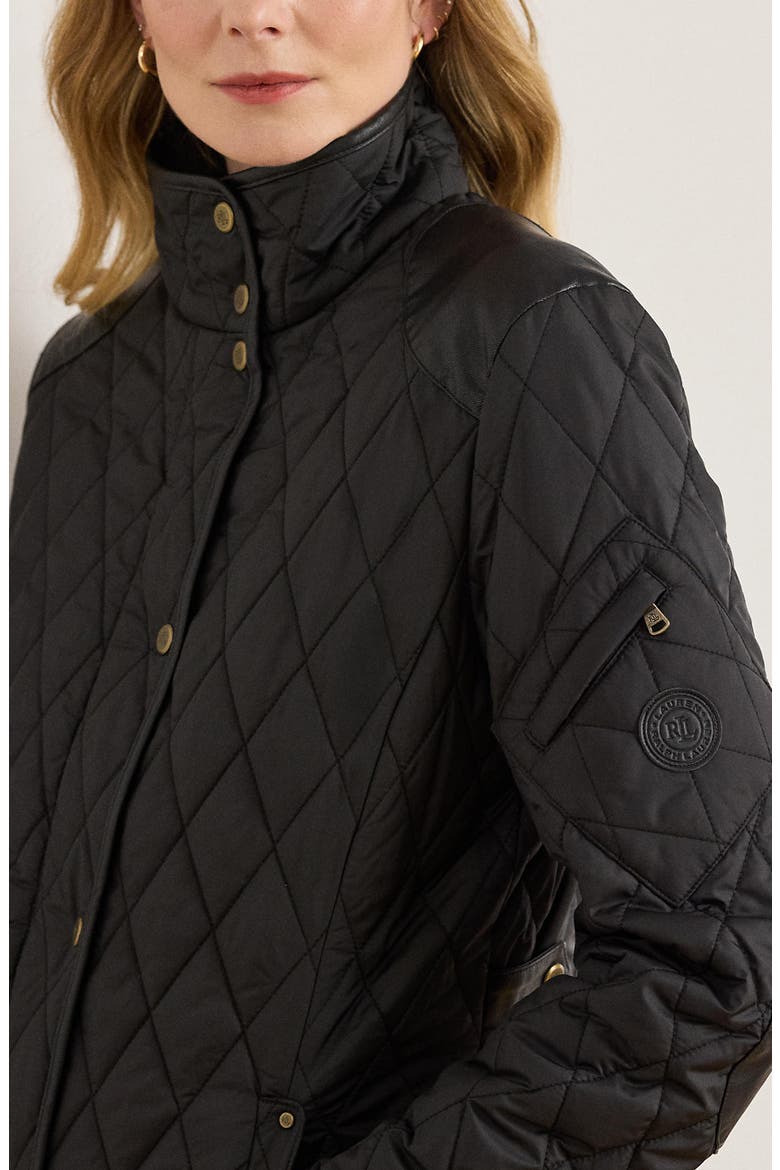 Diamond Quilted Barn Jacket With Faux Leather Trim, Alternate, color, BLACK