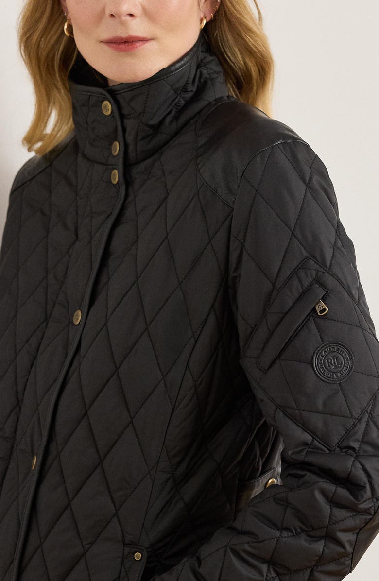 Diamond Quilted Barn Jacket With Faux Leather Trim