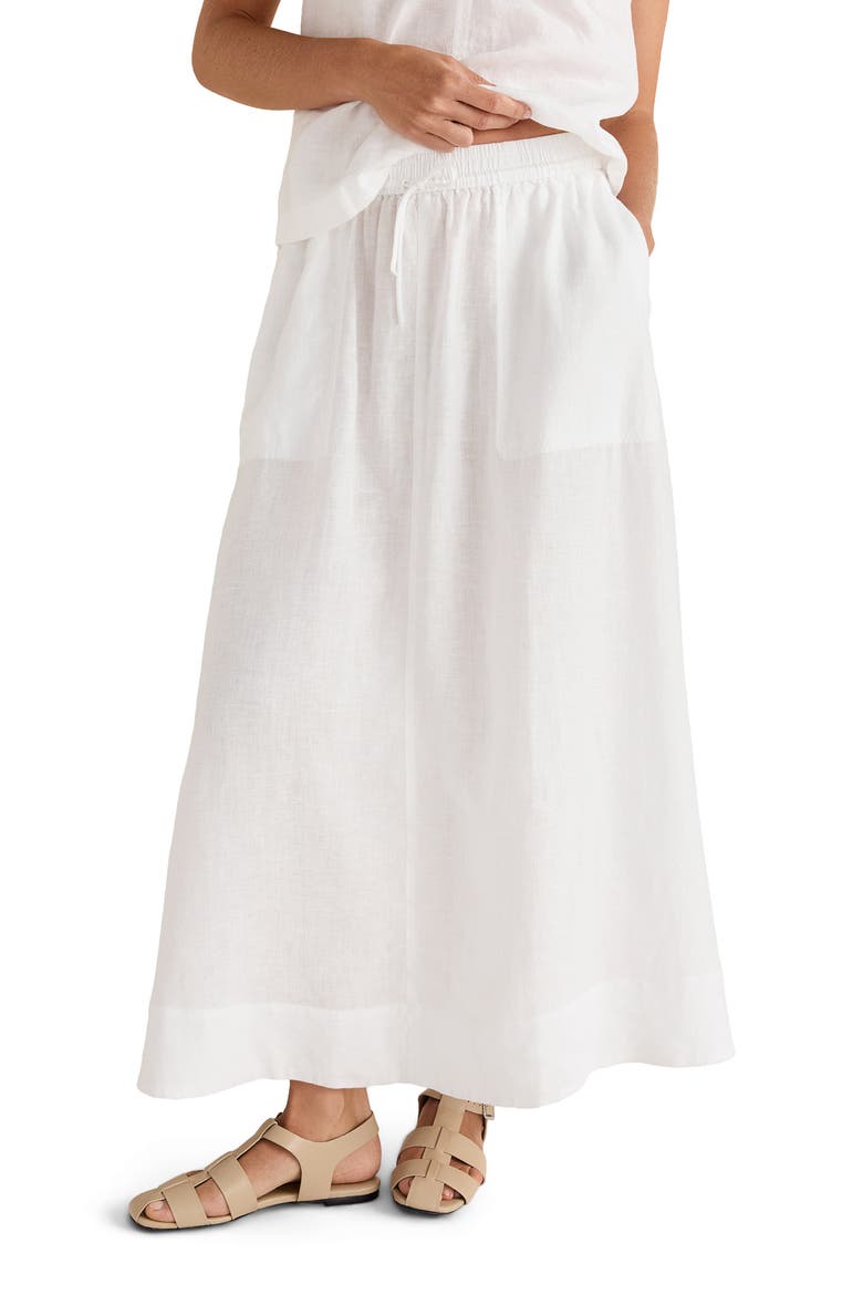 Linen Drawstring Midi Skirt, Main, color, White