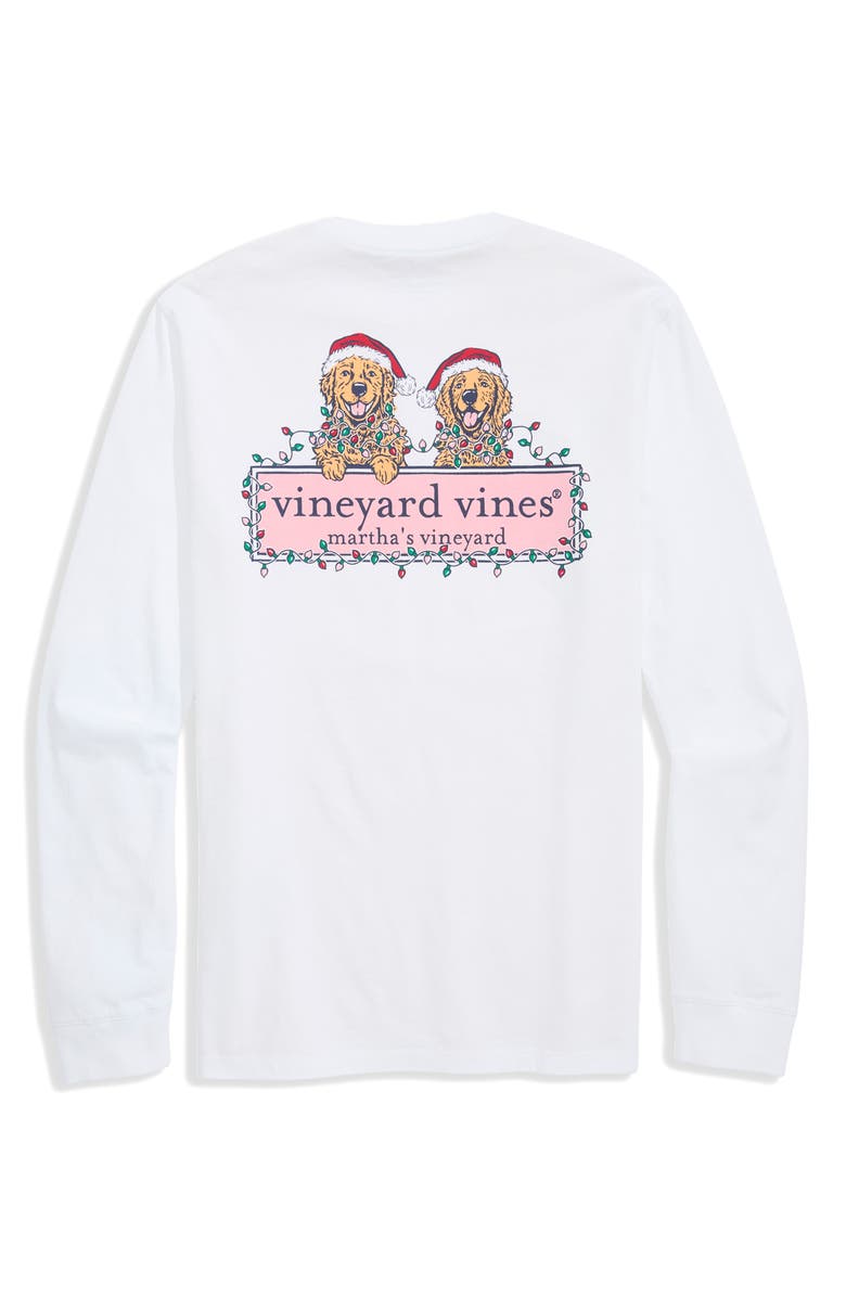 vineyard vines String Lights Pups Long Sleeve Cotton Graphic T-Shirt, Alternate, color, White Cap