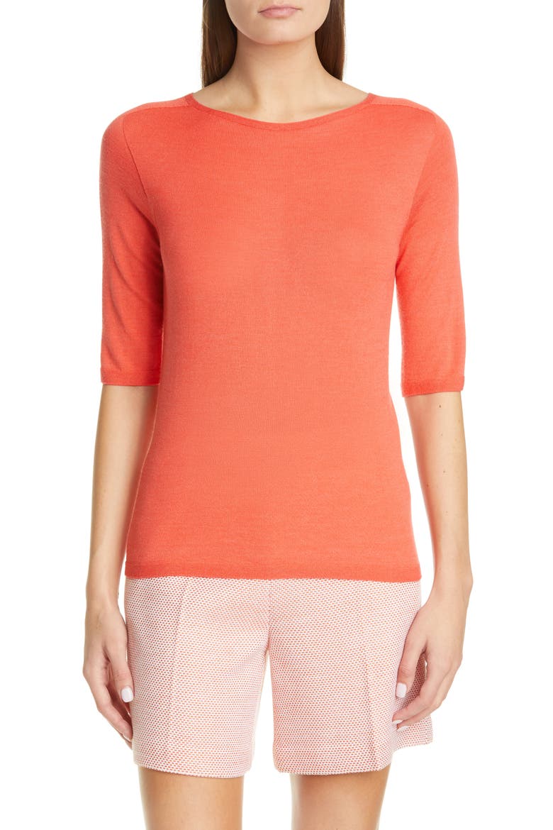 Elbow Sleeve Jersey Top, Main, color, TIGERLILY