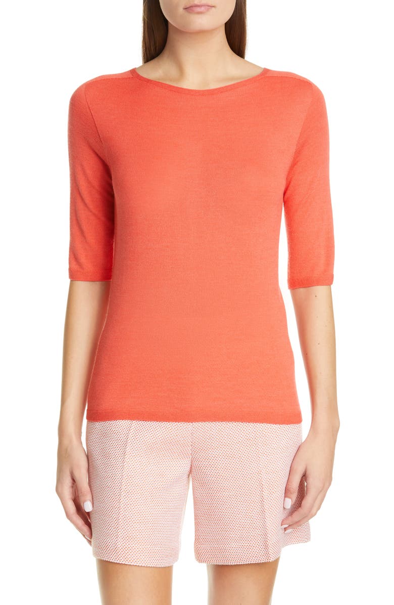 St. John Collection Elbow Sleeve Jersey Top, Main, color, 