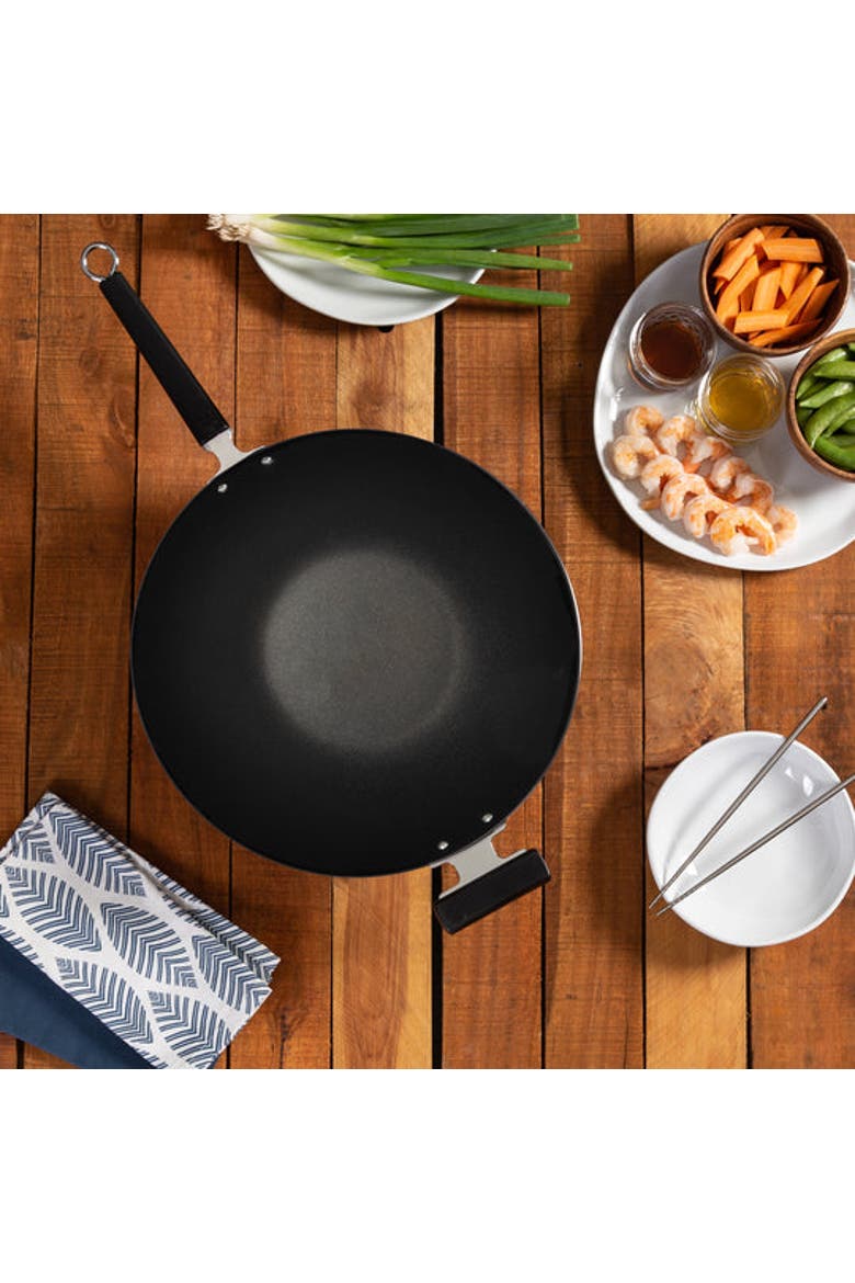 Carbon Steel Ceramic Nonstick Flat Bottom Wok with Phenolic Handles, 14-Inch, Alternate, color, Black