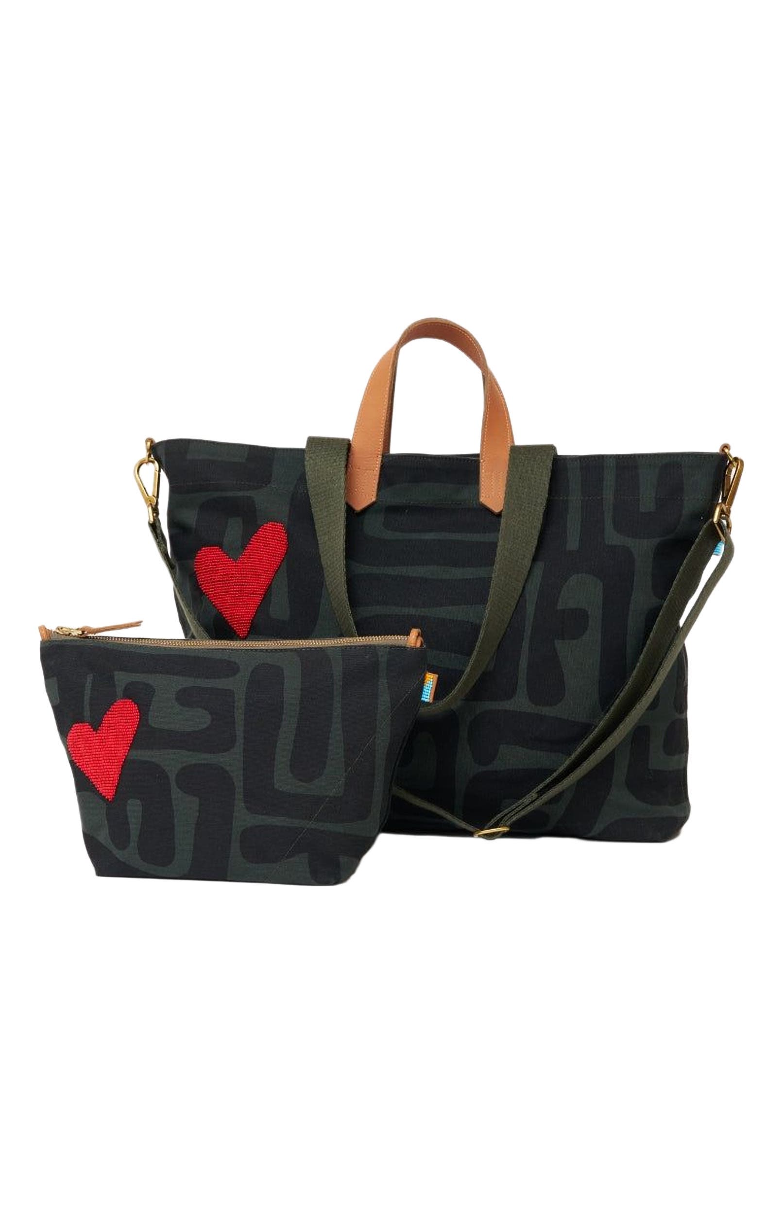 Ubuntu Life XLarge Convertible Pouch with Red Beaded Heart, Alternate, color, Safari Kuba