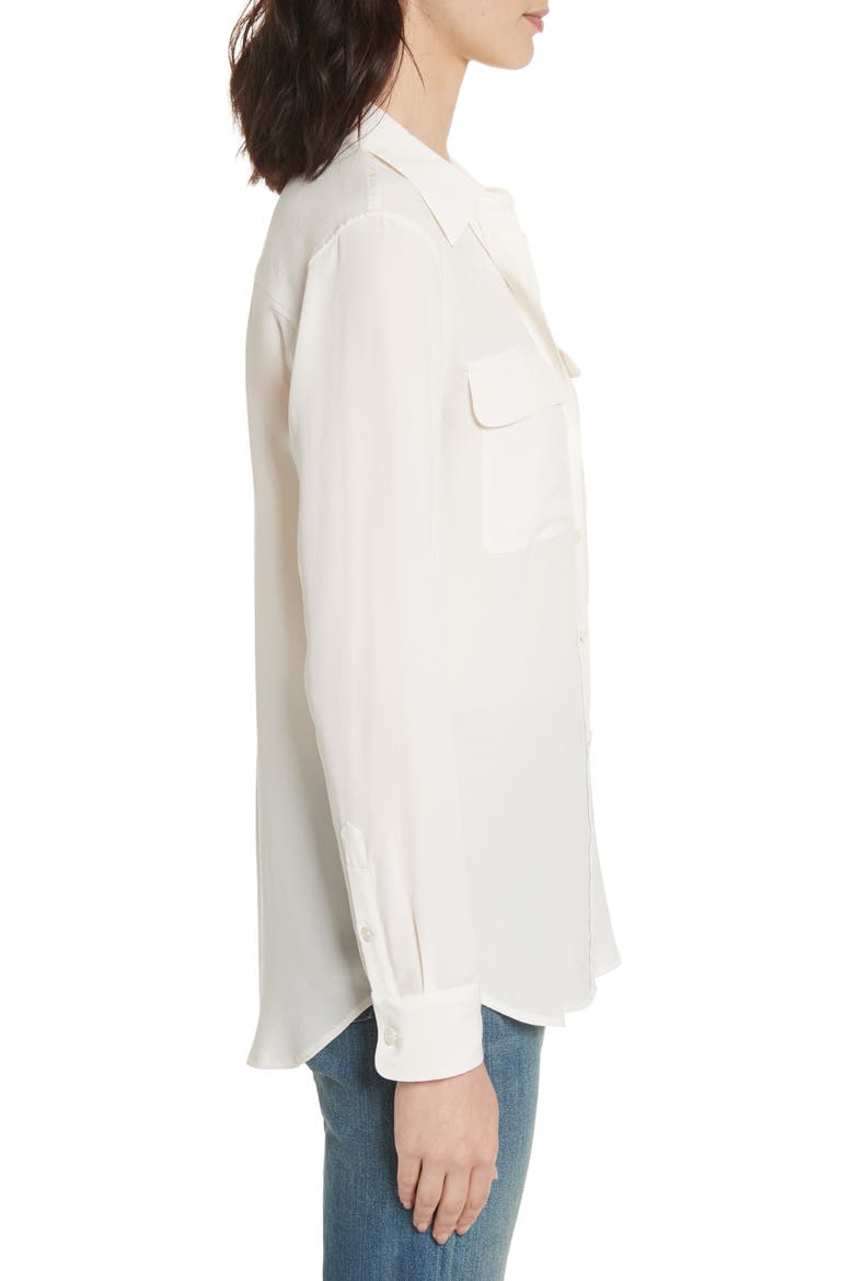 'Slim Signature' Silk Shirt, Alternate, color, BRIGHT WHITE