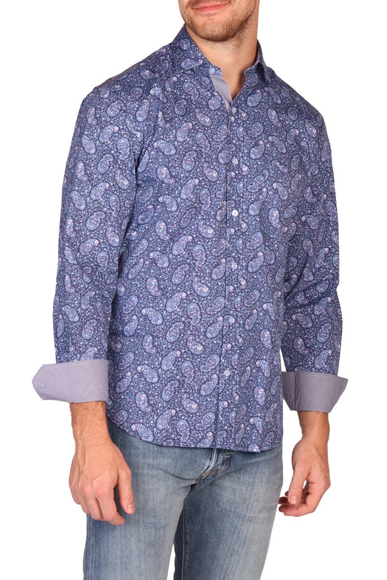 Classic Fit Floral Paisley Stretch Cotton Button-Down Shirt, Alternate, color, BLUE