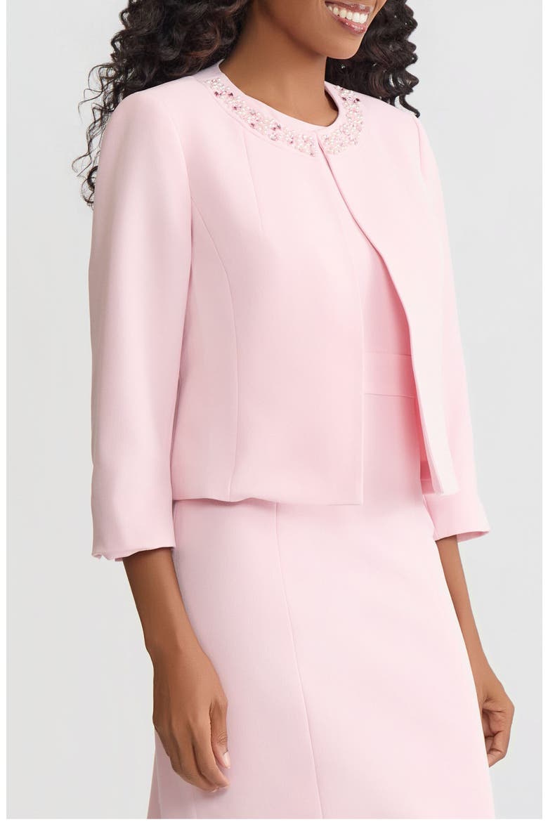 Imitation Pearl & Crystal Detail Open Jacket, Alternate, color, TUTU PINK