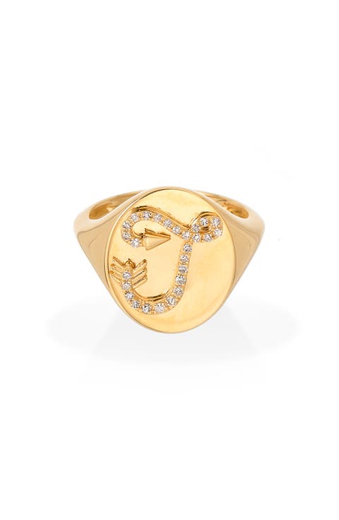 Pavé Diamond Initial Signet Ring