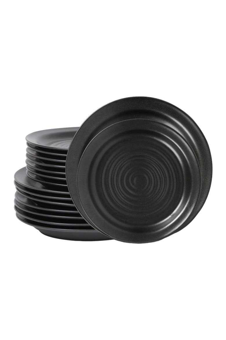 Orbit Stoneware 24-Piece Dinnerware Set with Pasta Bowls, Main, color, Charcoal 12 Piece Set