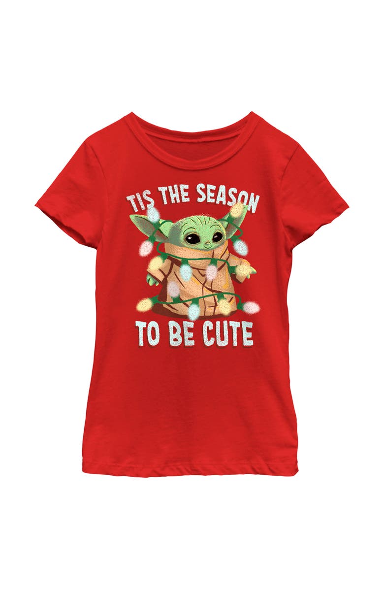Star Wars: The Mandalorian Girl's Star Wars The Mandalorian Christmas Grogu 'Tis the Season to be Cute  Graphic T-Shirt, Main, color, Red