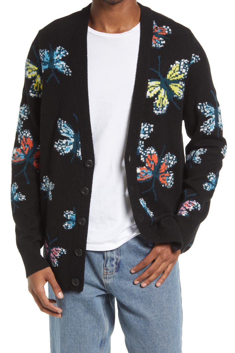 Cristina Martinez Gender Inclusive Varsity Cardigan, Main, color, BLACK BUTTERFLY BEAUTY