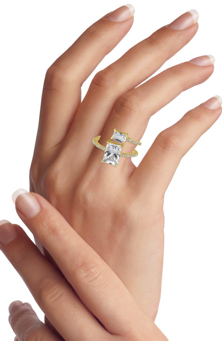 CZ by Kenneth Jay Lane Emerald Cut Cubic Zirconia Wrap Ring, Alternate, color,