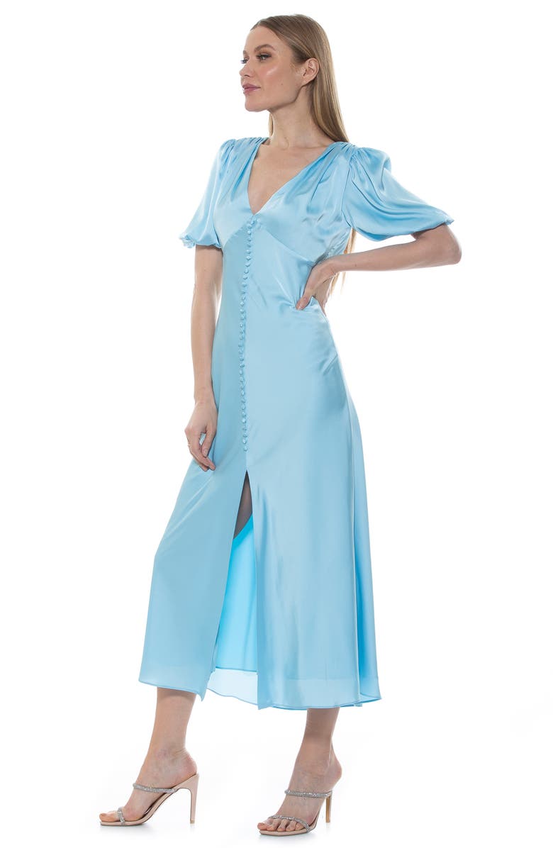 Alexia Admor Lorelei V-Neck Bubble Sleeve Midi Dress, Alternate, color, Halogen Blue