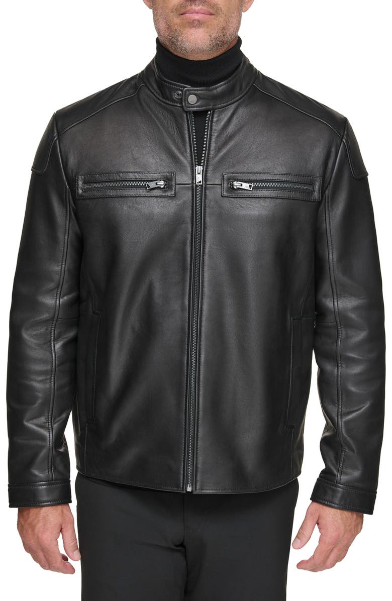 Andrew Marc Bantam Leather Moto Jacket, Main, color, Black