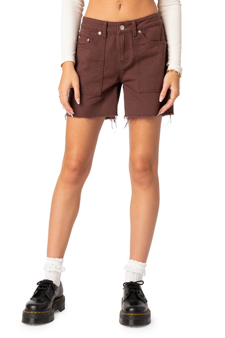 Boyfriend Denim Carpenter Shorts, Main, color, BROWN