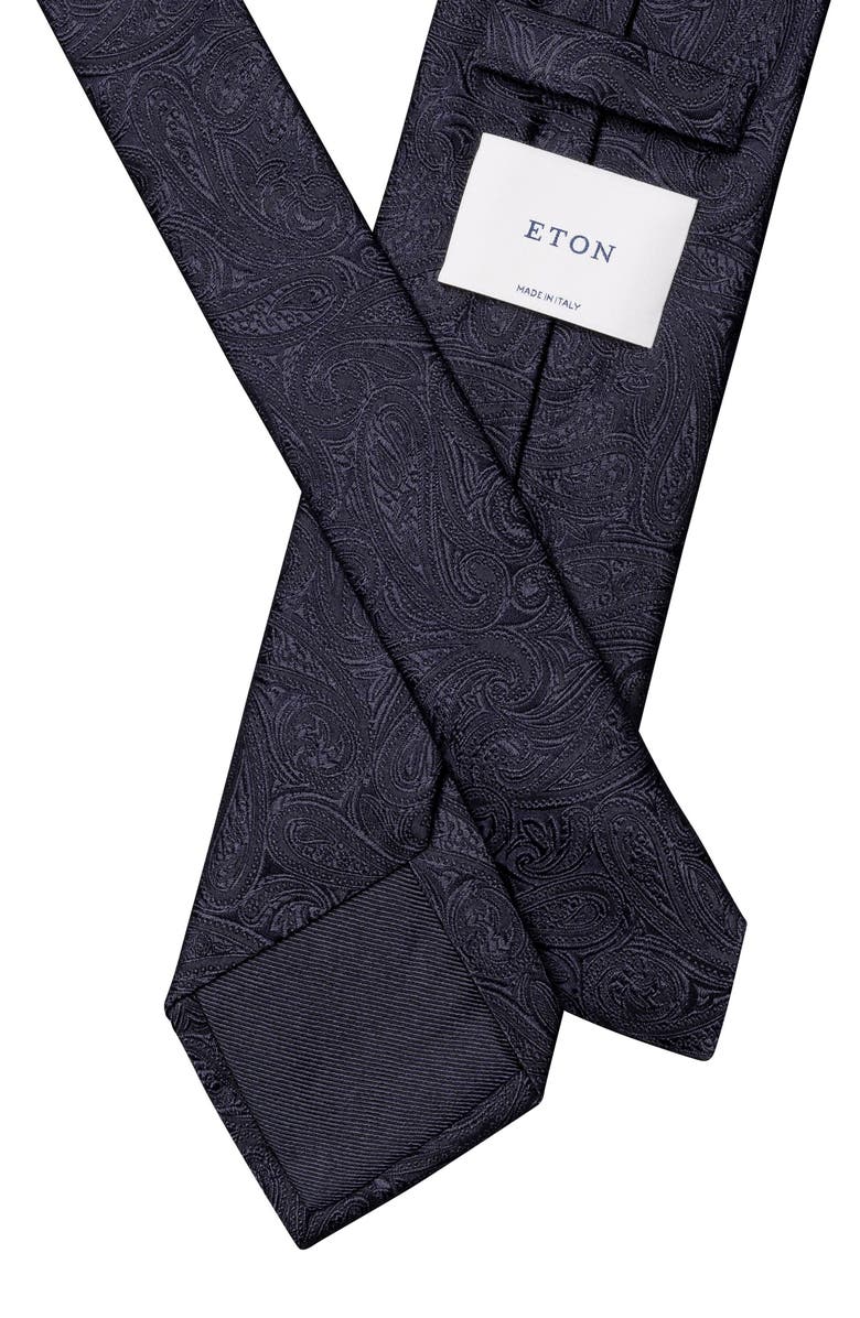 Eton Navy Paisley Silk Jacquard Tie, Alternate, color, Navy
