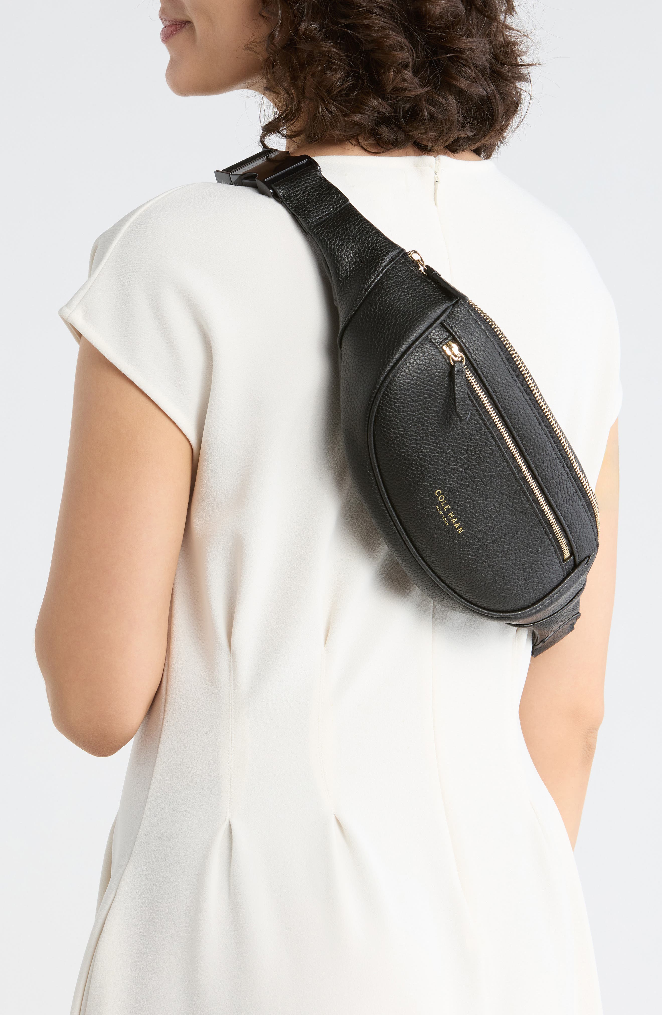 Cole Haan Mackenna Leather Belt Bag, Alternate, color, Black
