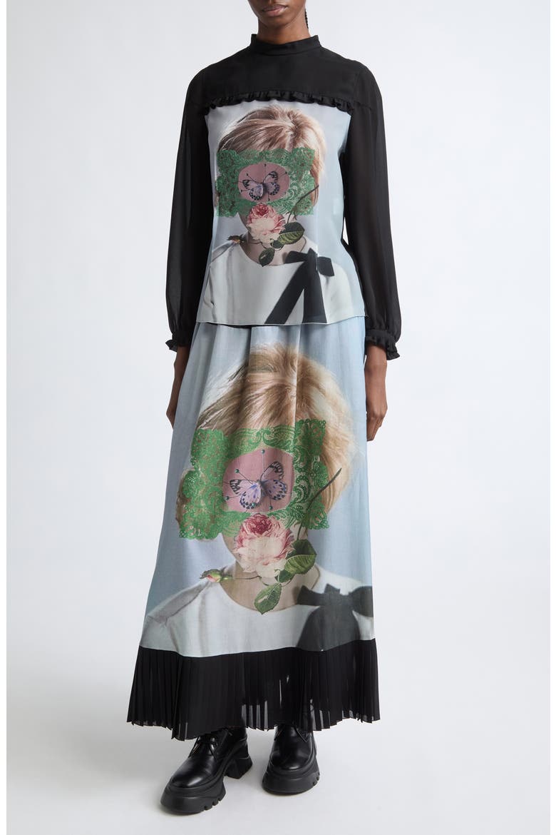 Printed Cotton Blend Skirt, Main, color, BLACK