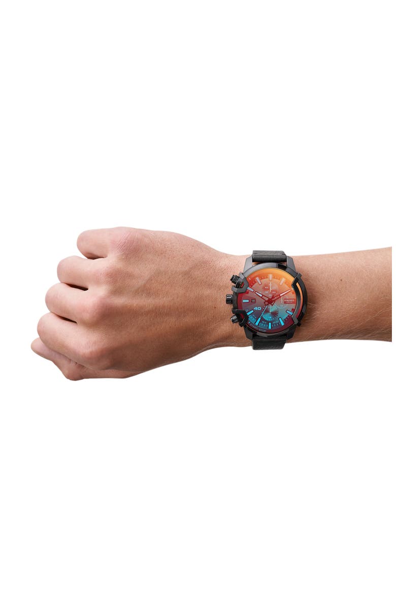 Griffed Chronograph Leather Strap Watch, 46mm, Alternate, color, BLACK