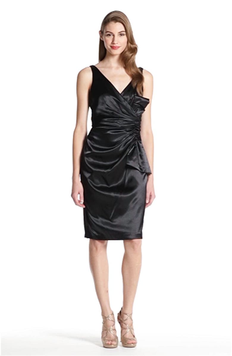 Maggy London Side Bow Stretch Satin Sheath Dress, Alternate, color, 