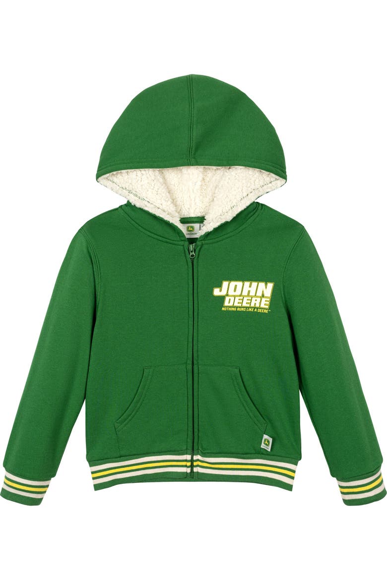Fleece Zip-Up Hoodie, Main, color, John Deere Green Cream