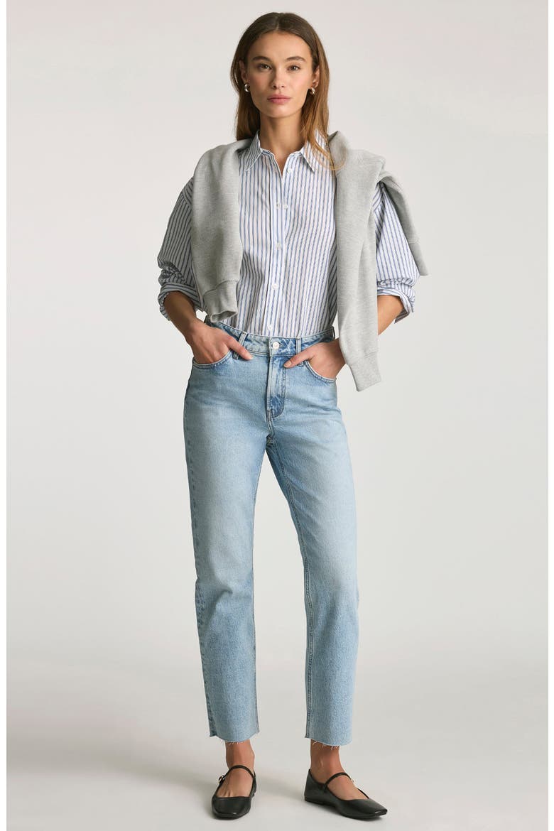Stripe Relaxed Fit Cotton Blend Button-Up Shirt, Alternate, color, BLUE STRIPED