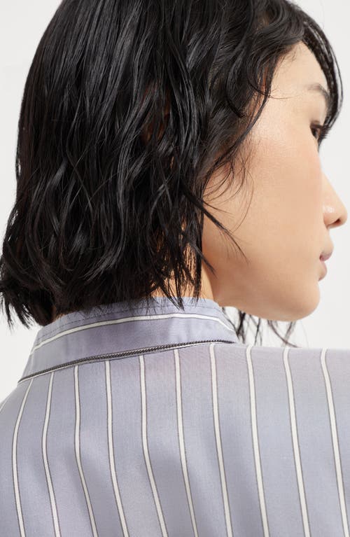 Brunello Cucinelli Camicia A Righe In Seta Azzurra In Azure
