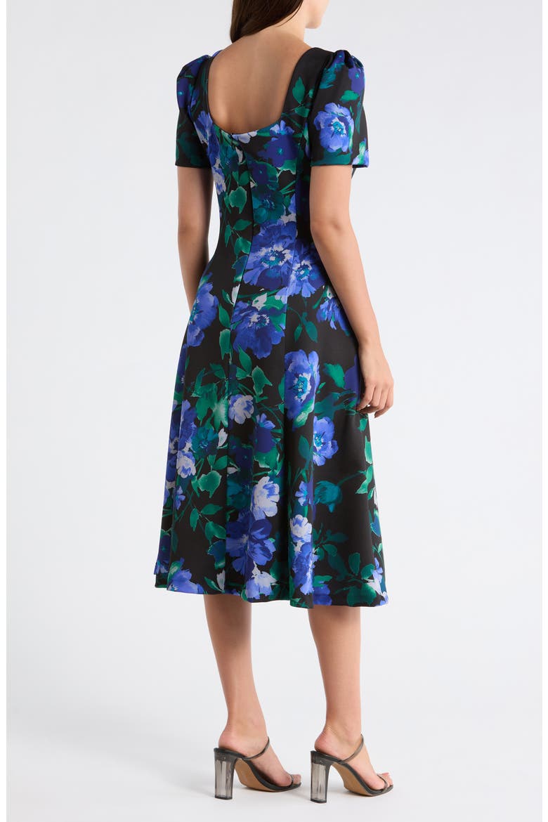 Floral Short Sleeve A-Line Midi Dress, Alternate, color, BLUE/ GREEN