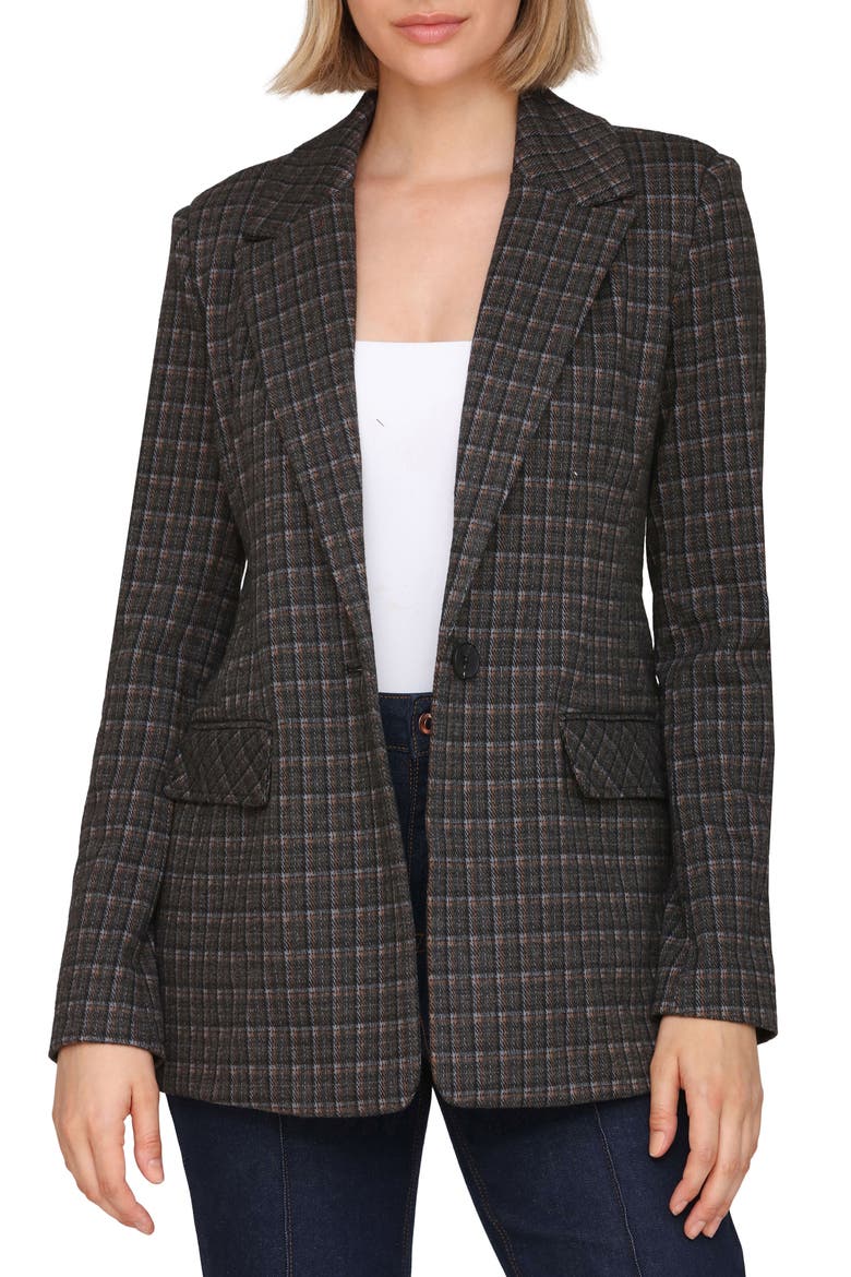Tailored One-Button Blazer, Alternate, color, BLUE-GREY