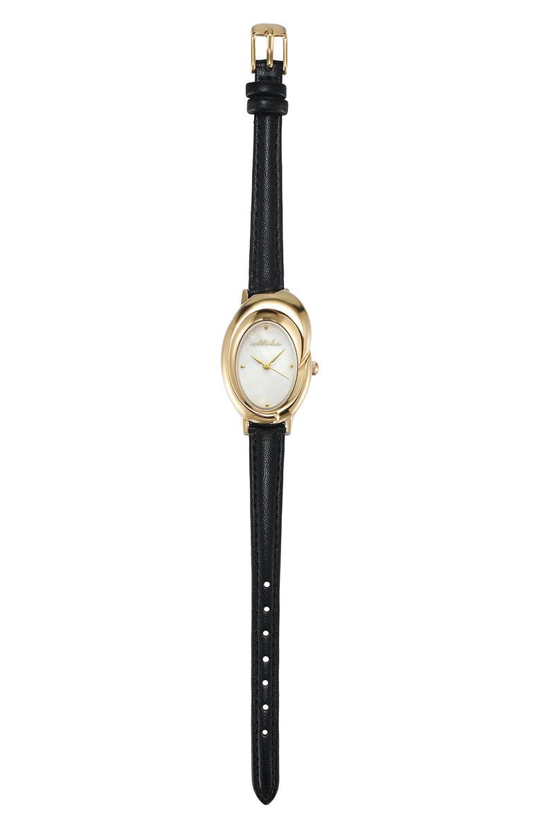 Ettika Sculpted Oval Leather Strap Watch, Alternate, color, Black And Gold