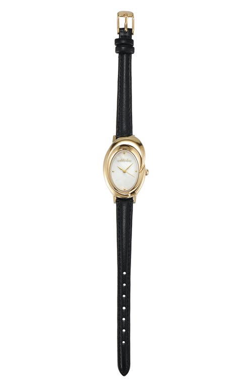 Ettika Sculpted Oval Leather Strap Watch In Black