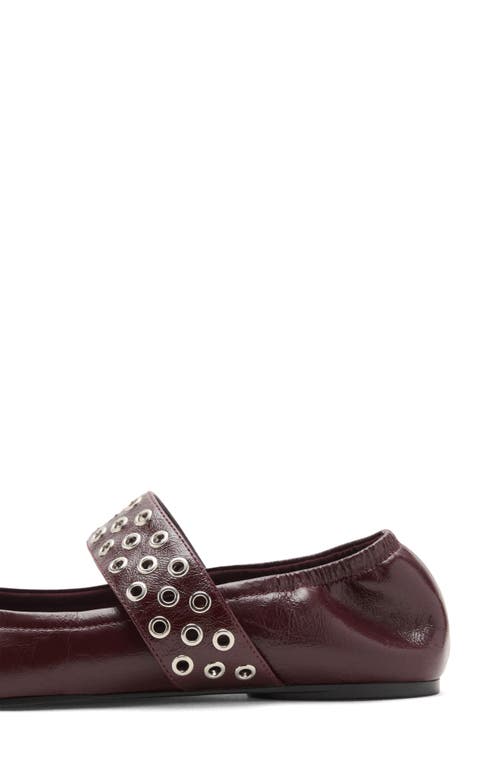 Mango Leather Grommet Strap Toe Detailing Flat Shoes In Burgundy