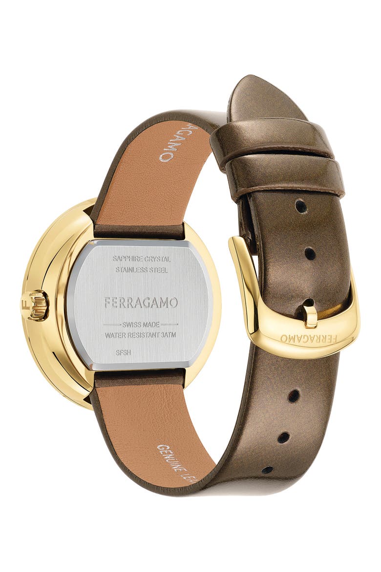 Curve V2 Leather Strap Watch, 35mm, Alternate, color, BROWN/ YELLOW GOLD