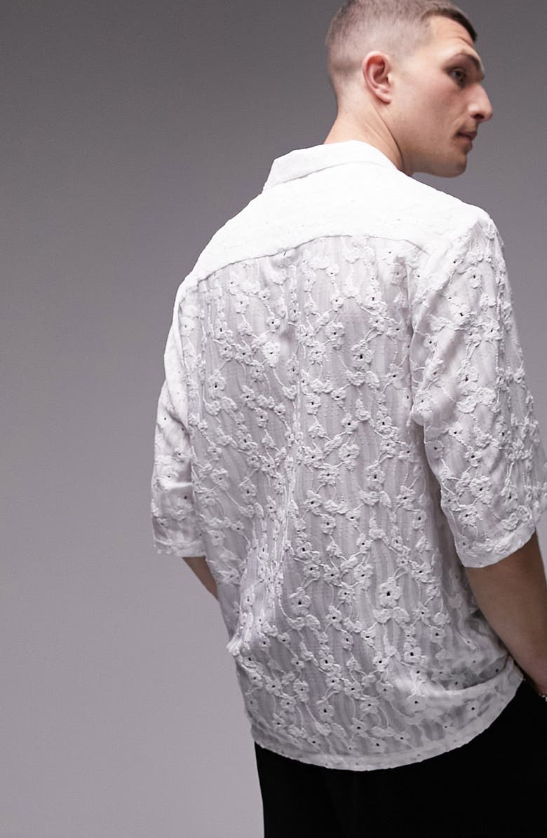 Topman Floral Embroidered Short Sleeve Button-Up Shirt, Alternate, color, 