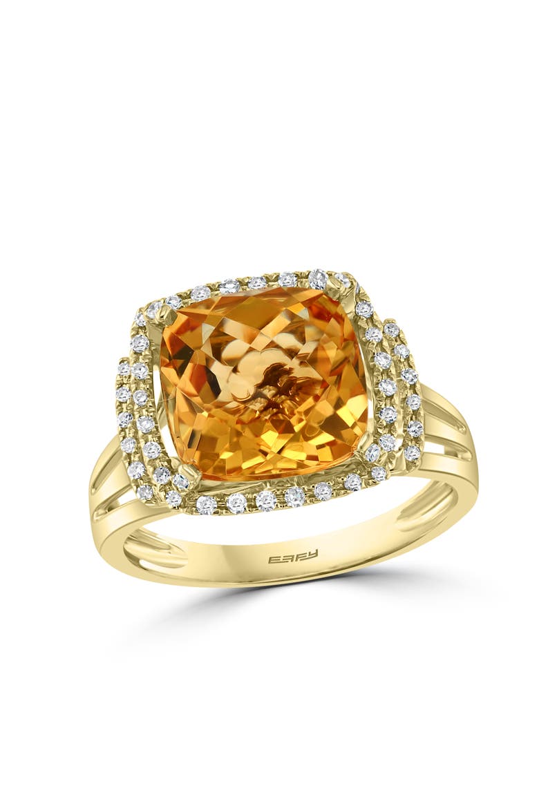 14K Yellow Gold Cushion-Cut Citrine & Diamond Double Halo Ring, Main, color, 14K Gold