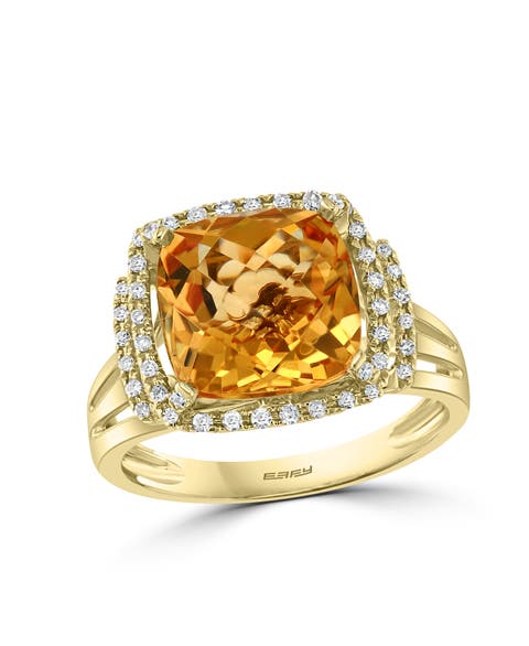14K Yellow Gold Cushion-Cut Citrine & Diamond Double Halo Ring