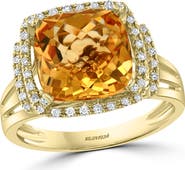 EFFY 14K Yellow Gold Cushion-Cut Citrine & Diamond Double Halo Ring