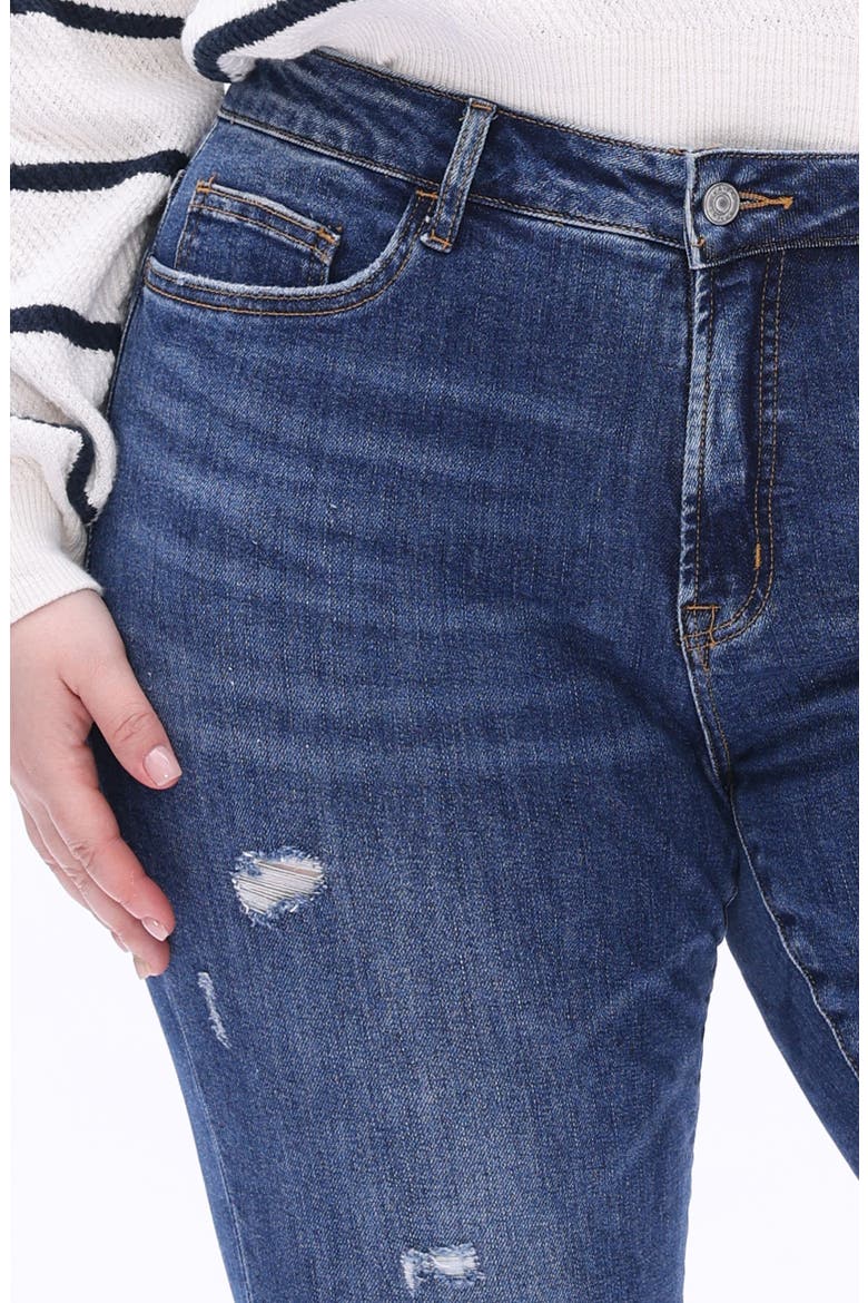 High Waist Distressed Straight Leg Jeans, Alternate, color, DARK BLUE