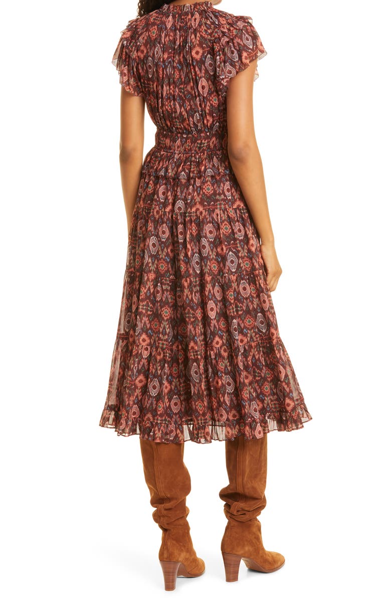 Ulla Johnson Emine Ruffle Silk Midi Dress, Alternate, color,