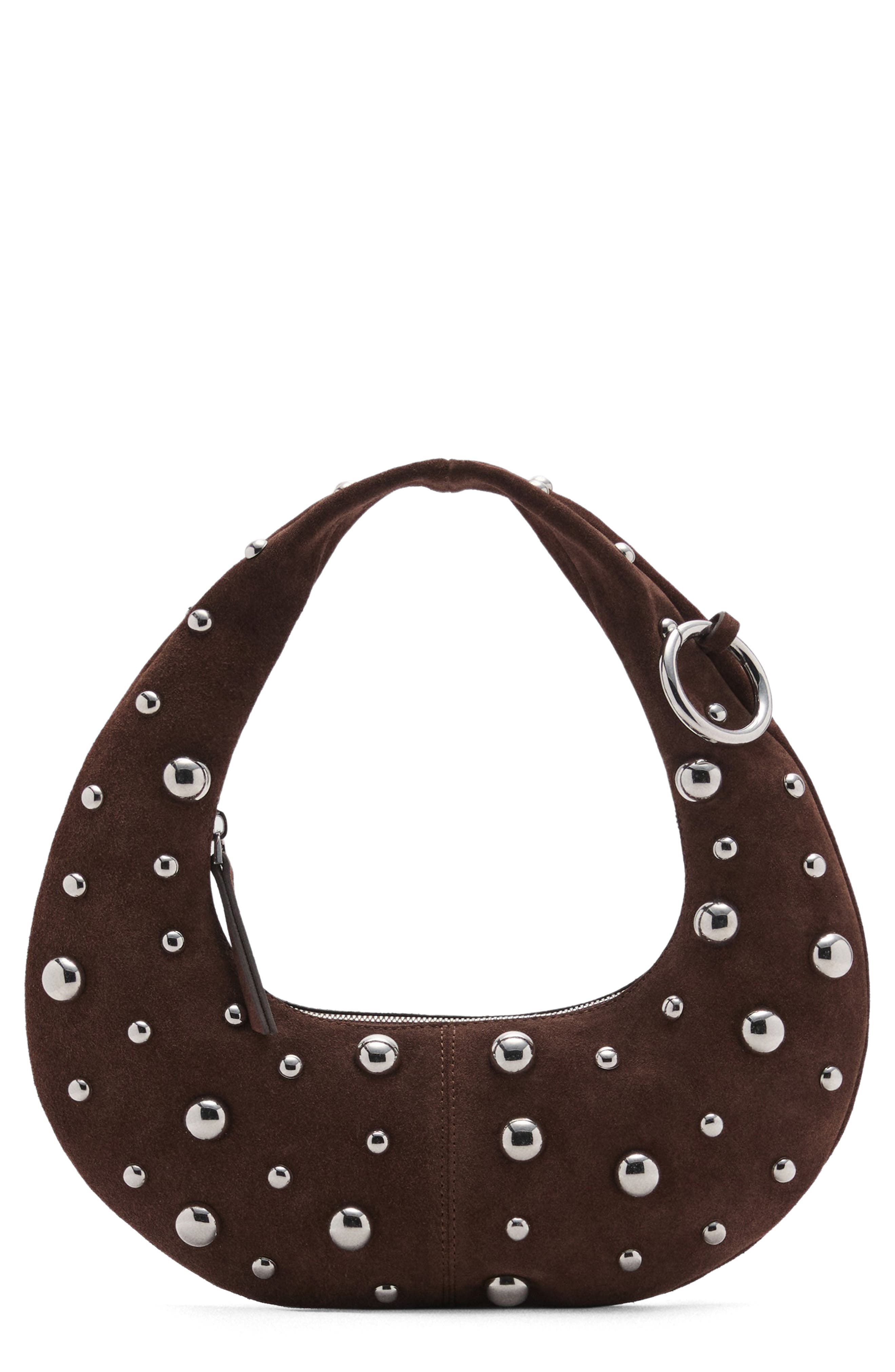 Embellished Leather Handbag, Main, color, CHOCOLATE
