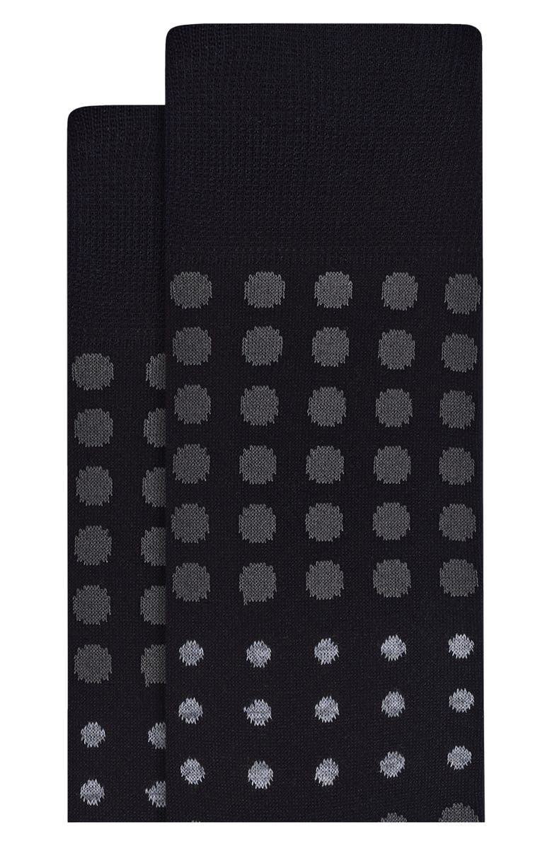 Bugatchi Polka Dot Mercerized Cotton Blend Dress Socks, Alternate, color, Black