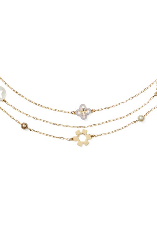 Tory Burch Triple Strand Station Necklace In Gold