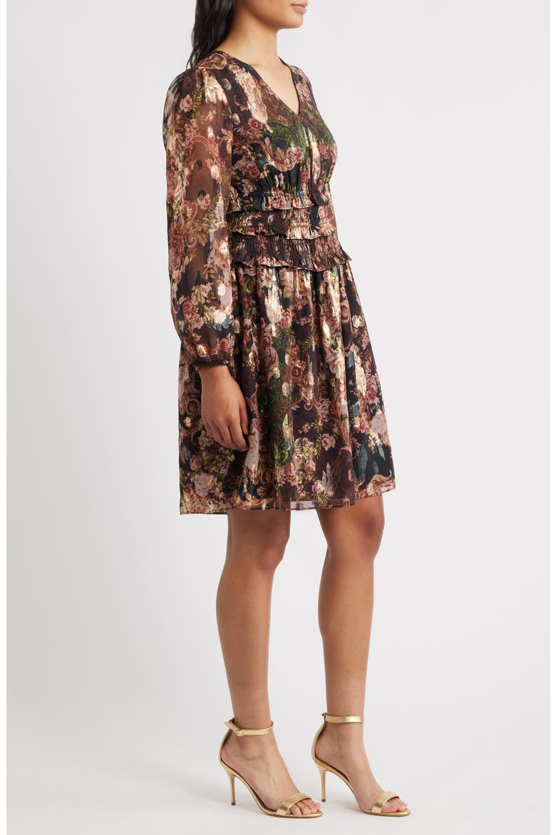 Metallic Floral Long Sleeve Dress, Alternate, color, BLACK MULTI