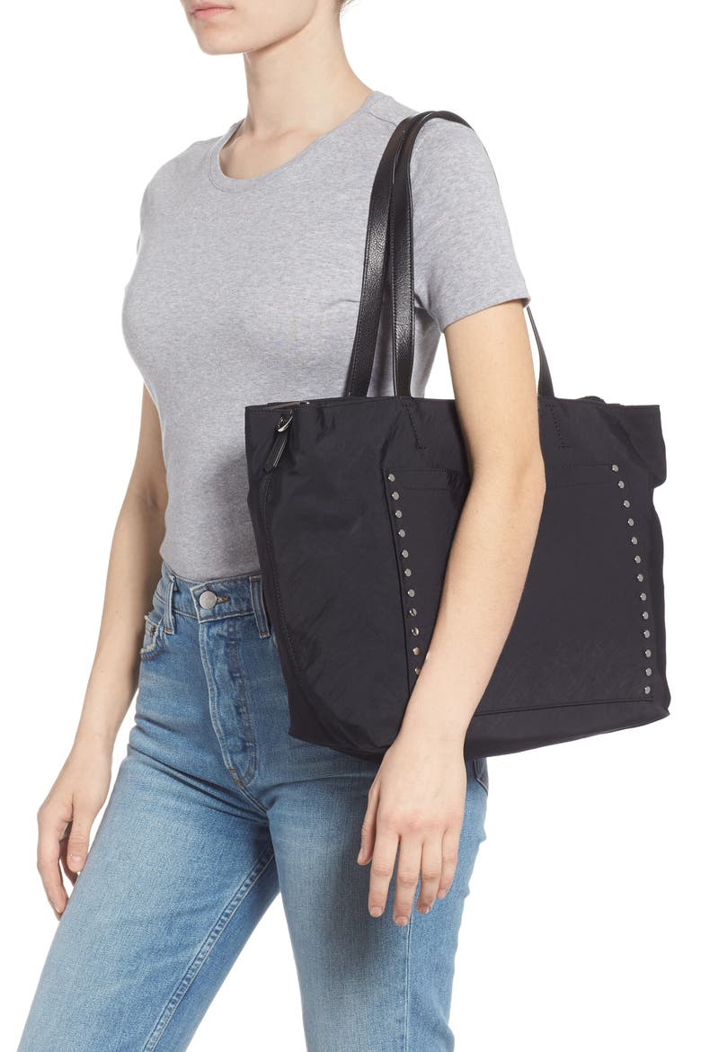Logan Studded Nylon Baby Tote, Alternate, color, BLACK